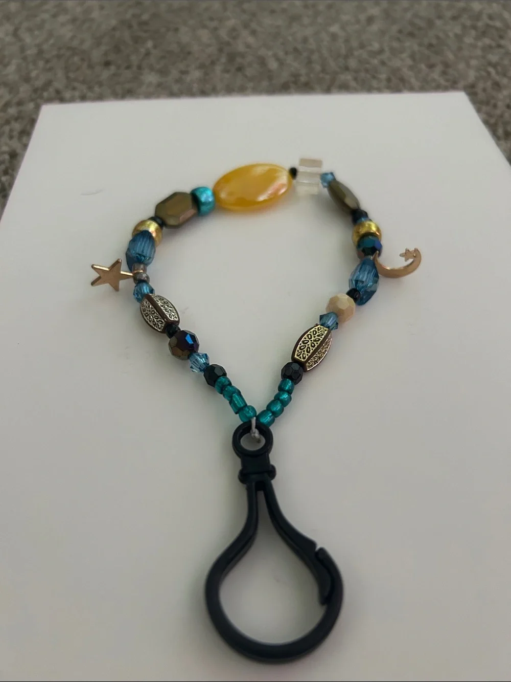 Beaded Yellow and Teal Charm Keychain Bracelet